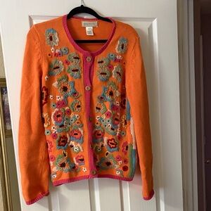 Coldwater Creek Bright Orange Floral Cardigan